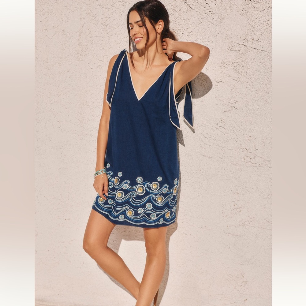 NWT By Anthropologie Embroidered Wave Dress Size L